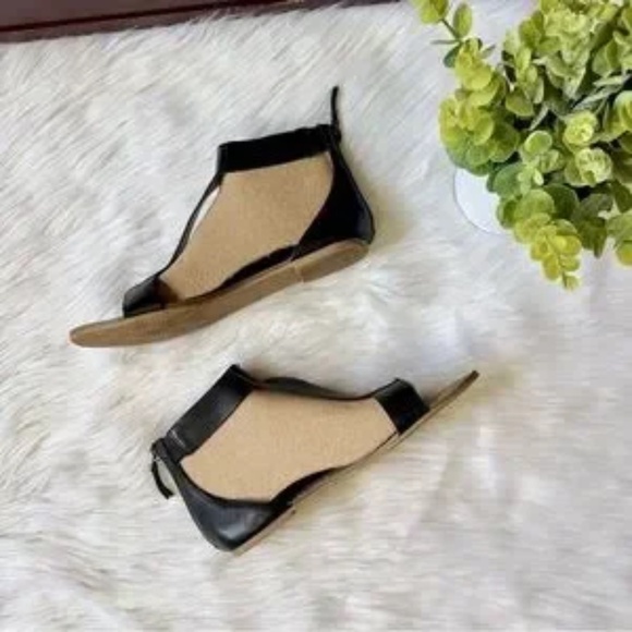 Franco Sarto Judy Minimalist T-Strap Open Toe Leather Sandals Black/Tan Size 7 - Picture 3 of 10